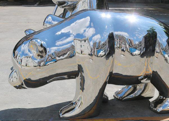 Contemporary Mirror Stainless Steel Bear Sculpture 55cm Height