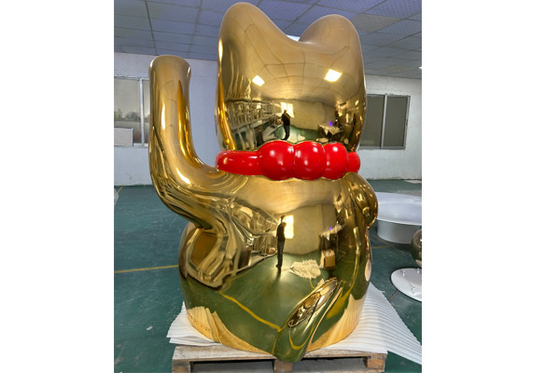 Outdoor Large Fiberglass Animal Sculpture Gold Lucky Cat Statue