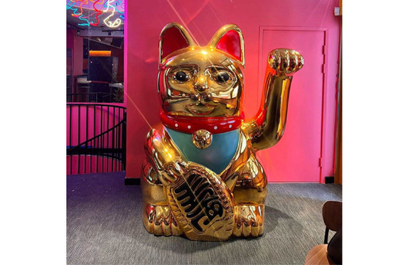 Outdoor Large Fiberglass Animal Sculpture Gold Lucky Cat Statue