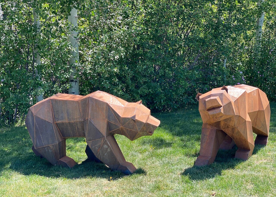 Dobra cena. Niestandardowa dekoracja ogrodu Corten Steel Geometry Bear Sculpture w Internecie
