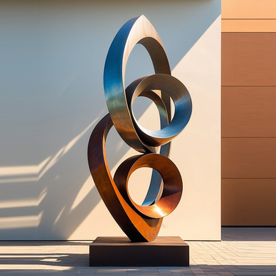 Dekoracja Rust Steel Combine z Cercle Sculpture ze stali nierdzewnej