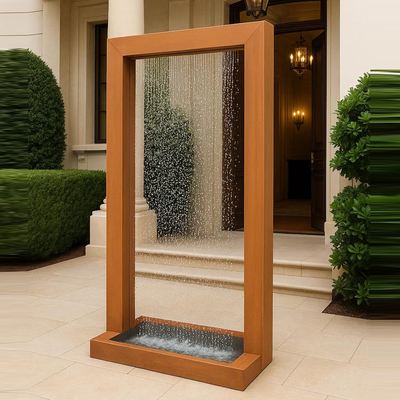 Corten Steel Rain Curtain Wall. Odporna na warunki pogodowe rzeźba ogrodowa z elementami wodnymi (Niski koszt utrzymania · Zen Water Art)