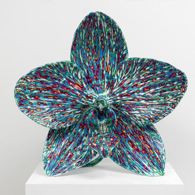 3D Rzeźba z malowanej stali nierdzewnej w stylu ludowym - kwiat