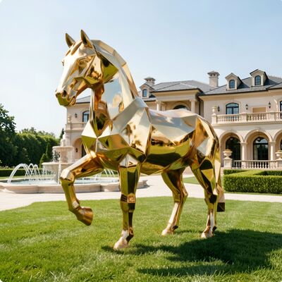Luxury Gold Geometric Horse Statue Life Size Modern Stainless Steel Sculpture for Villa Garden & Hotel Lobby Decor