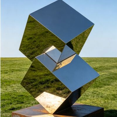 Dobra cena. Oryginalny Design Nieregularna Kostka Dekoracyjna Metalowa Rzeźba ze Stali Nierdzewnej z Polerowanym Lustrem Niestandardowa Statua w Internecie