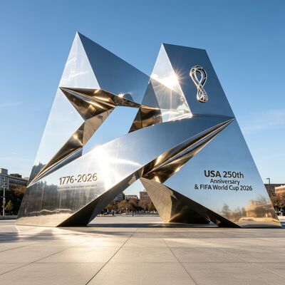 Dobra cena. Specjalne lustro polerowane geometryczne pomniki ze stali nierdzewnej dla wydarzeń USA 2026 w Internecie