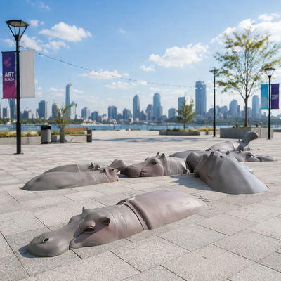 Dobra cena. Nieruchomość na zewnątrz wielkość statua hipopotama Brązowa rzeźba zwierzęca do ogrodu Park Zoo Dekoracja Metal Art Display Figure Landscape w Internecie