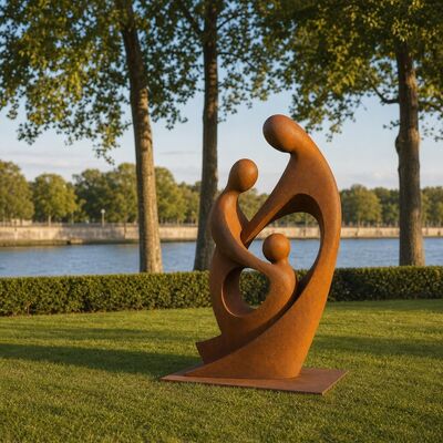 Dobra cena. Duża Metalowa Rzeźba Rodzinna ze Stali Corten Abstrakcyjna Statua Ogrodowa Dekoracja na Zewnątrz na Trawę, Podwórko, Basen, Ręcznie Wykonana Nowoczesna Figurka Grupowa W Internecie